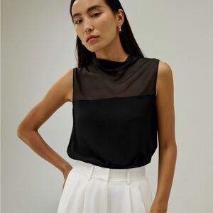 BRAND NEW WITH TAGS Cowl Half-High Neck Sleeveless Silk Top Lilysilk black